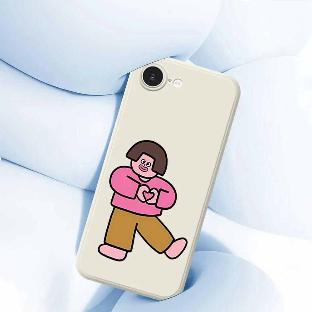 For iPhone 17e / 16e Case Love Girl Pattern Printing Straight Edge TPU Phone Back Cover - Beige - 4