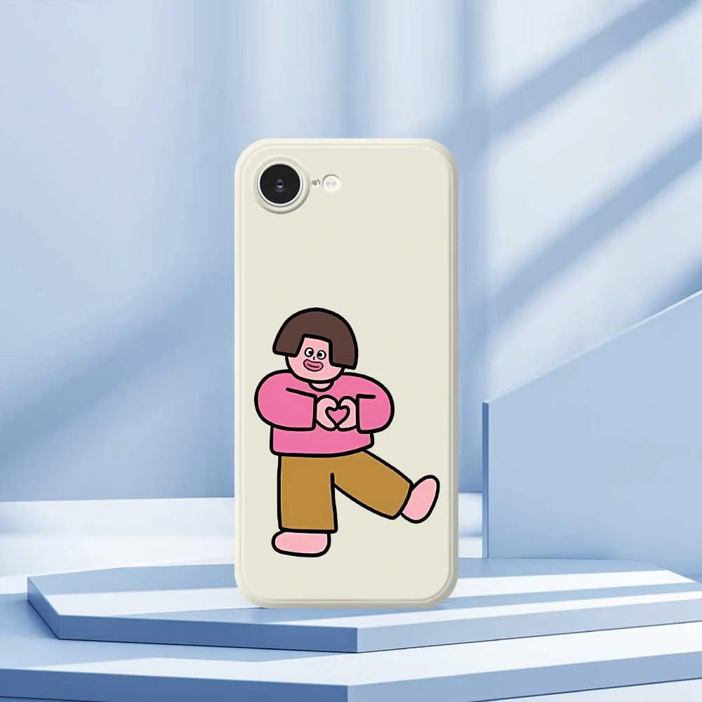For iPhone 17e / 16e Case Love Girl Pattern Printing Straight Edge TPU Phone Back Cover - Beige - 5