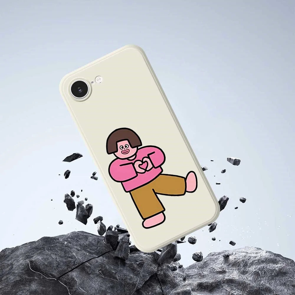 For iPhone 17e / 16e Case Love Girl Pattern Printing Straight Edge TPU Phone Back Cover - Beige - 6