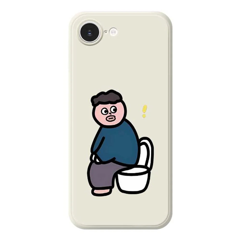 For iPhone 17e / 16e Case Toilet Boy Pattern Printing Straight Edge TPU Phone Back Cover - Beige - 1