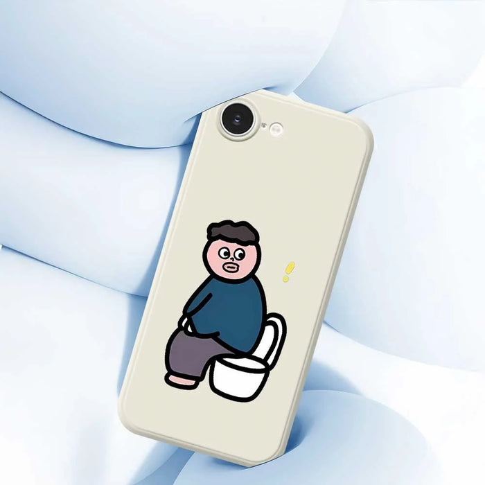 For iPhone 17e / 16e Case Toilet Boy Pattern Printing Straight Edge TPU Phone Back Cover - Beige - 4