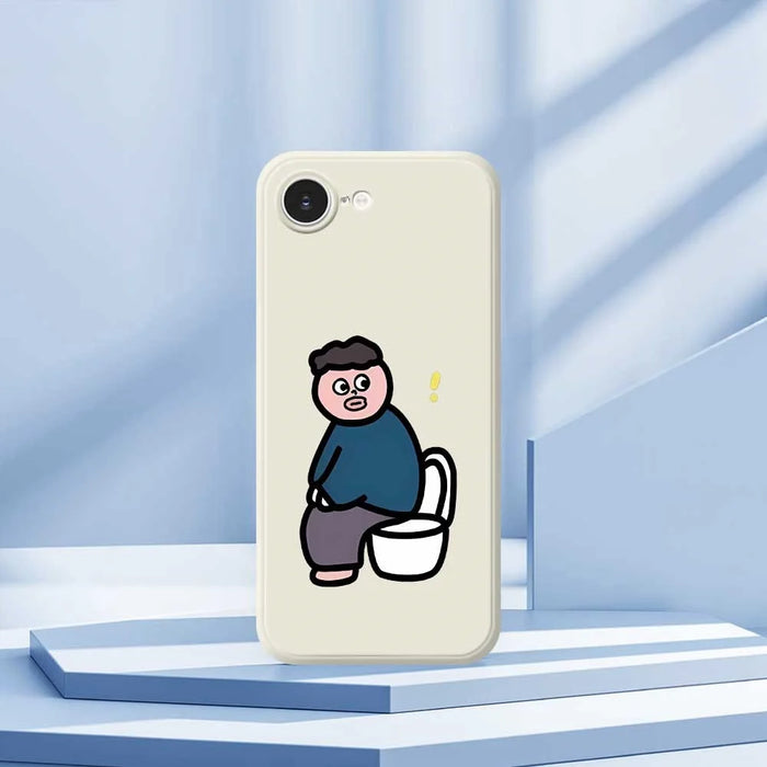 For iPhone 17e / 16e Case Toilet Boy Pattern Printing Straight Edge TPU Phone Back Cover - Beige - 5