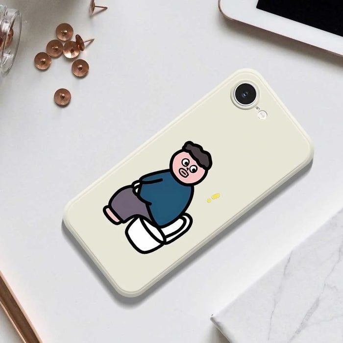 For iPhone 17e / 16e Case Toilet Boy Pattern Printing Straight Edge TPU Phone Back Cover - Beige - 7