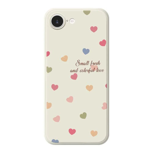 For iPhone 17e / 16e Case Colorful Love Pattern Printing Straight Edge TPU Phone Back Cover - Beige - 1