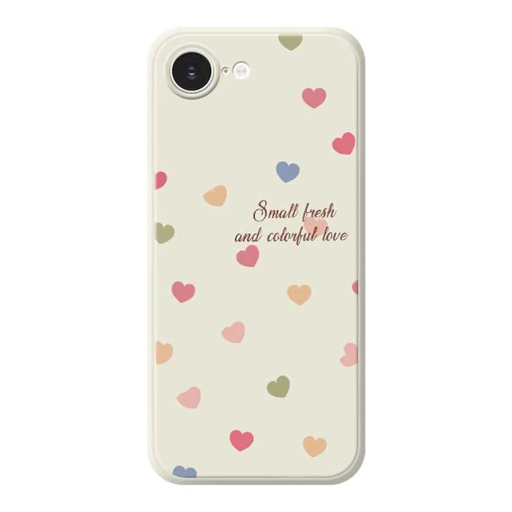 For iPhone 17e / 16e Case Colorful Love Pattern Printing Straight Edge TPU Phone Back Cover - Beige - 1