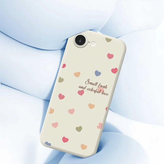 For iPhone 17e / 16e Case Colorful Love Pattern Printing Straight Edge TPU Phone Back Cover - Beige - 4