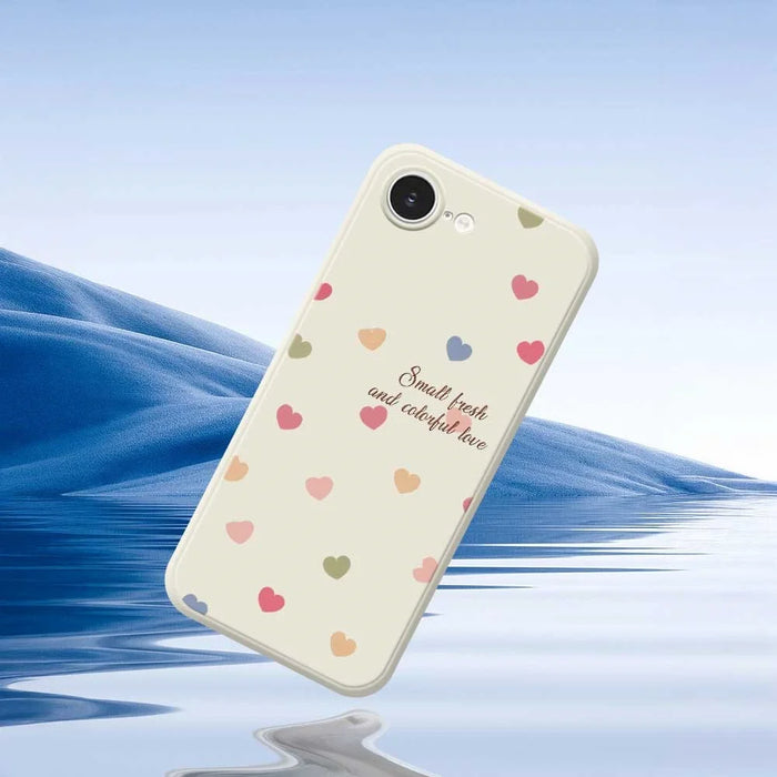 For iPhone 17e / 16e Case Colorful Love Pattern Printing Straight Edge TPU Phone Back Cover - Beige - 5