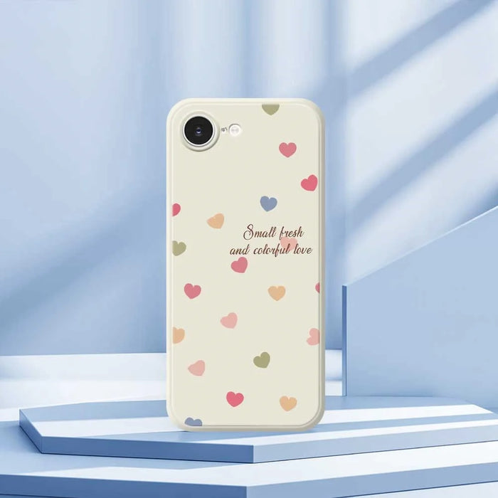 For iPhone 17e / 16e Case Colorful Love Pattern Printing Straight Edge TPU Phone Back Cover - Beige - 6