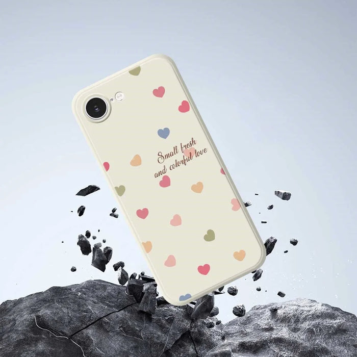 For iPhone 17e / 16e Case Colorful Love Pattern Printing Straight Edge TPU Phone Back Cover - Beige - 7