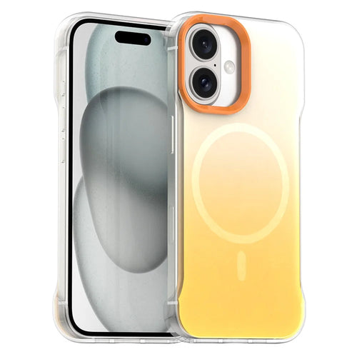 For iPhone 16 Magnetic Case Gradient Design Borderless IMD TPU + PC + PET Phone Cover - Orange - 1