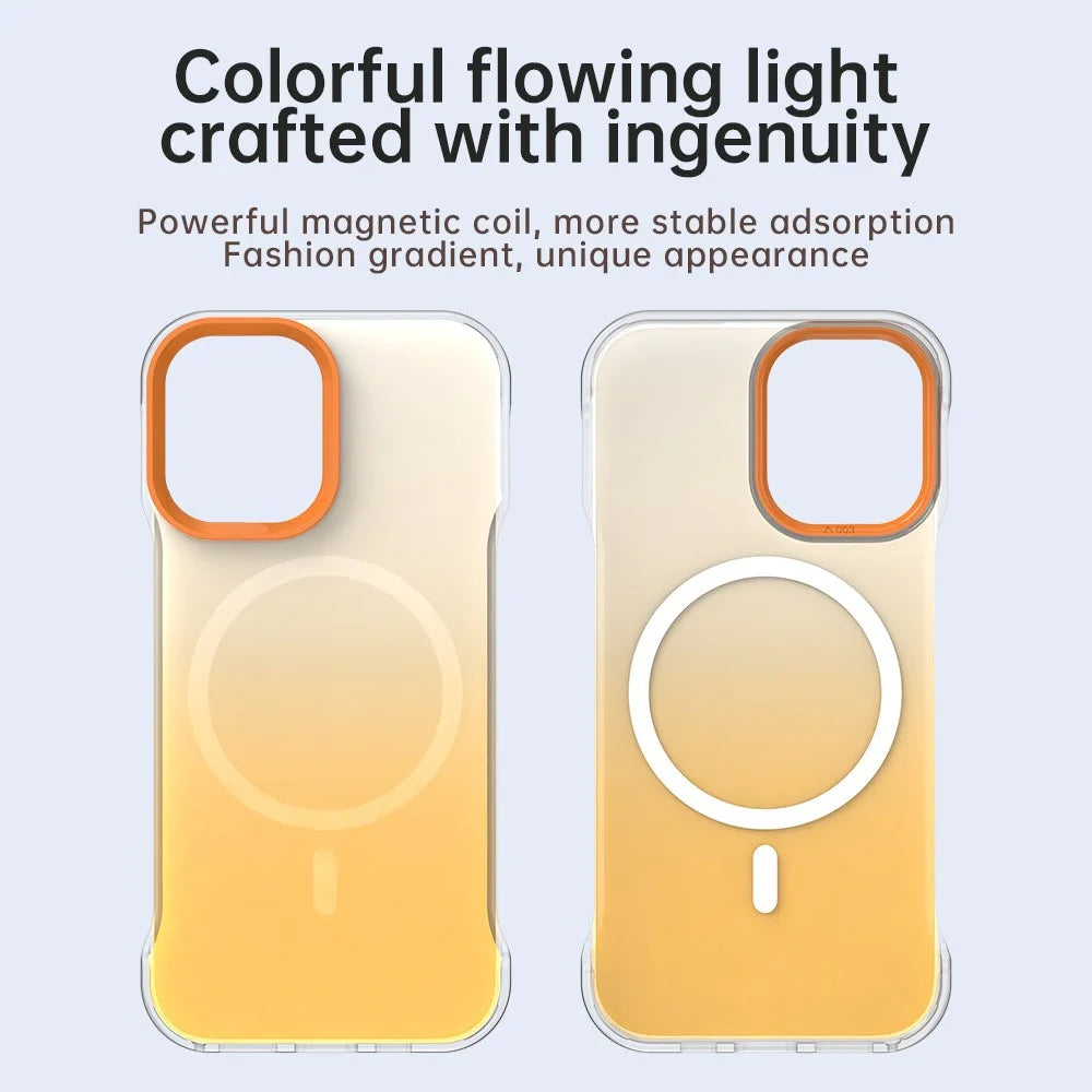 For iPhone 16 Magnetic Case Gradient Design Borderless IMD TPU + PC + PET Phone Cover - Orange - 4