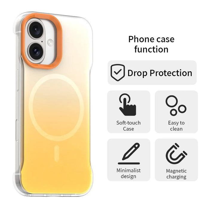 For iPhone 16 Plus Magnetic Case Gradient Design Borderless IMD TPU + PC + PET Phone Cover - Orange - 2