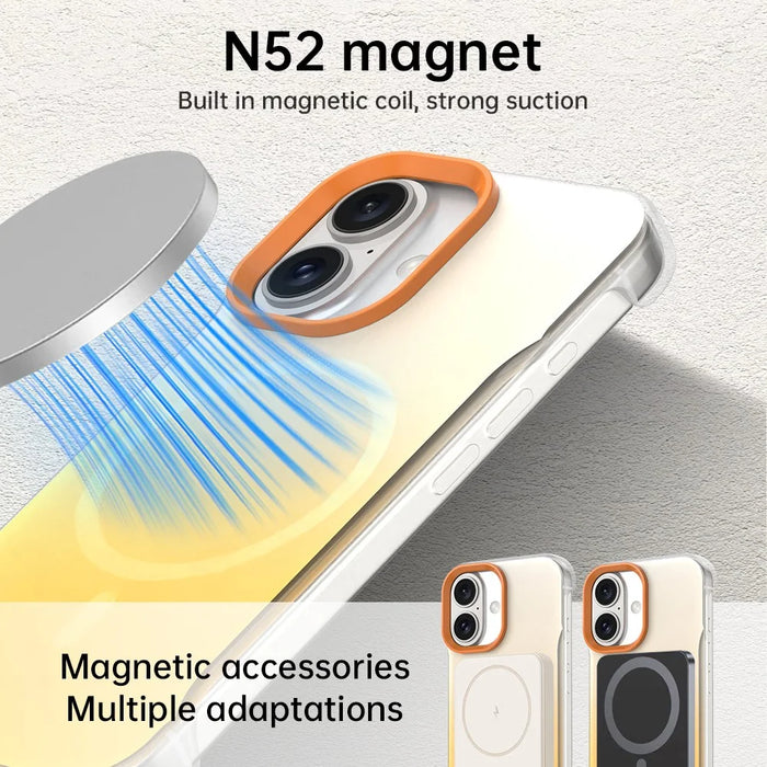 For iPhone 16 Plus Magnetic Case Gradient Design Borderless IMD TPU + PC + PET Phone Cover - Orange - 3