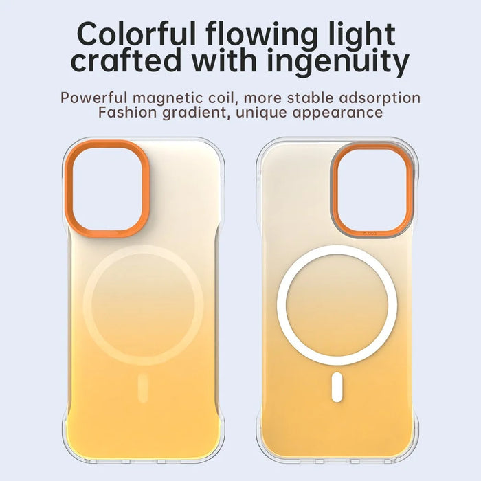 For iPhone 16 Plus Magnetic Case Gradient Design Borderless IMD TPU + PC + PET Phone Cover - Orange - 4