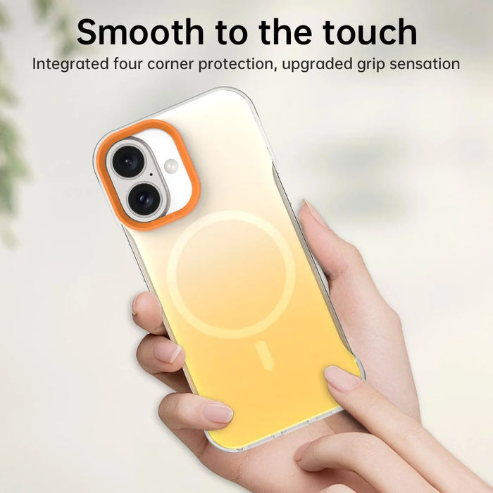 For iPhone 16 Plus Magnetic Case Gradient Design Borderless IMD TPU + PC + PET Phone Cover - Orange - 6