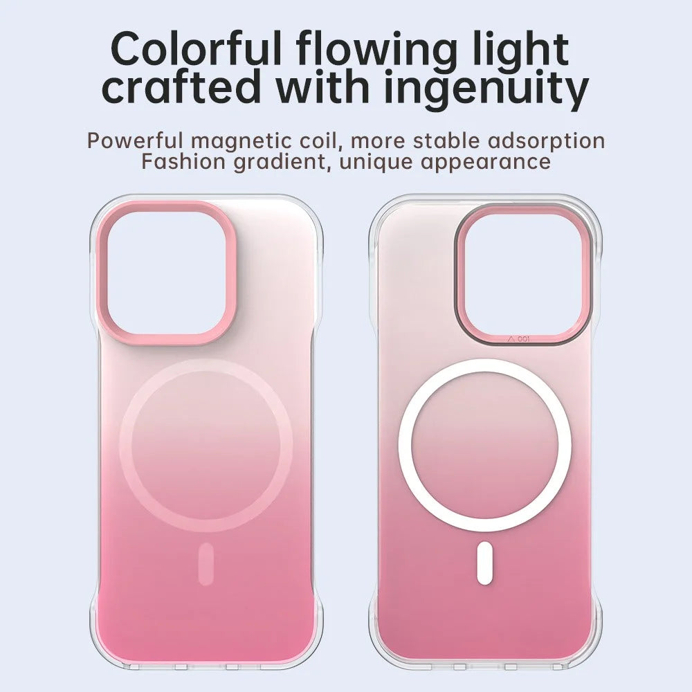 For iPhone 16 Pro Magnetic Case Gradient Design Borderless IMD TPU + PC + PET Phone Cover - Pink - 4