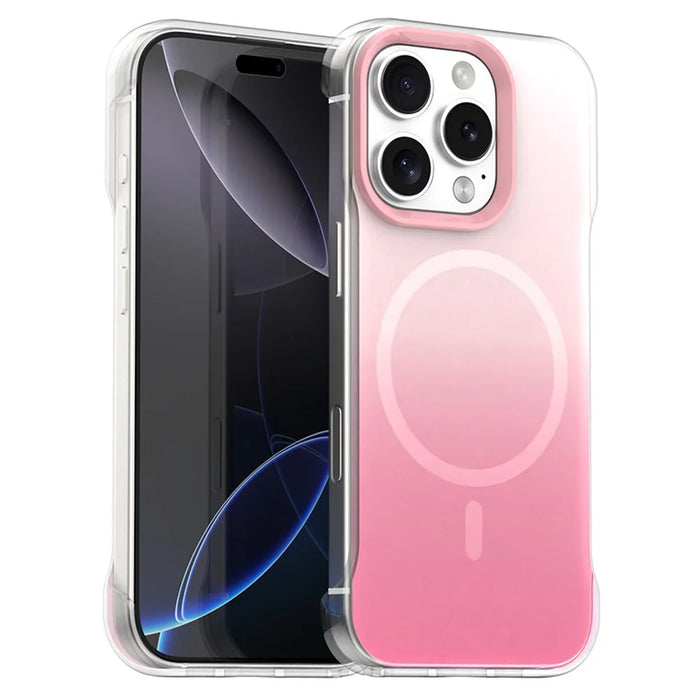 For iPhone 16 Pro Max Magnetic Case Gradient Design Borderless IMD TPU + PC + PET Phone Cover - Pink - 1