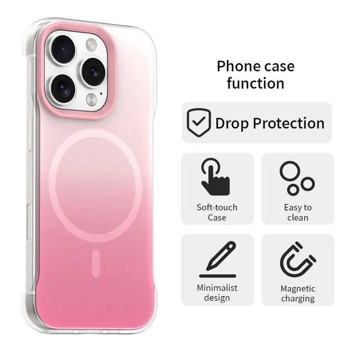 For iPhone 16 Pro Max Magnetic Case Gradient Design Borderless IMD TPU + PC + PET Phone Cover - Pink - 2