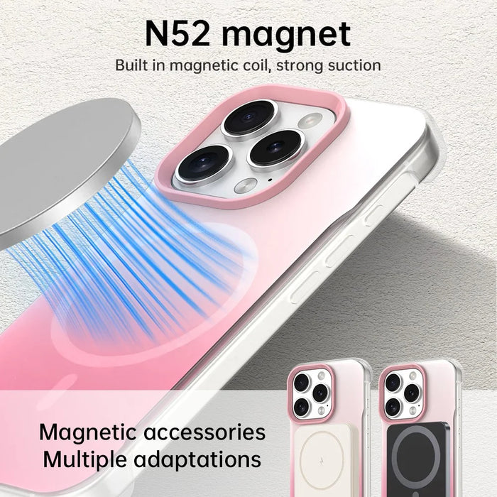 For iPhone 16 Pro Max Magnetic Case Gradient Design Borderless IMD TPU + PC + PET Phone Cover - Pink - 3