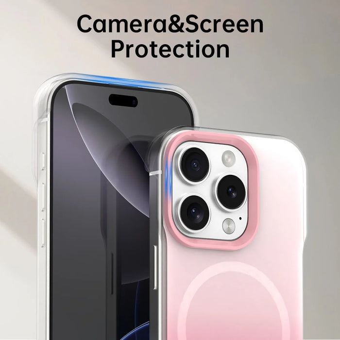 For iPhone 16 Pro Max Magnetic Case Gradient Design Borderless IMD TPU + PC + PET Phone Cover - Pink - 7