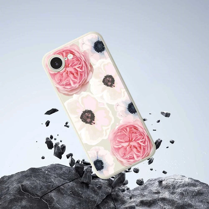 For iPhone 17e / 16e Case White and Pink Flower Pattern Printing Straight Edge TPU Phone Back Cover - Green - 5
