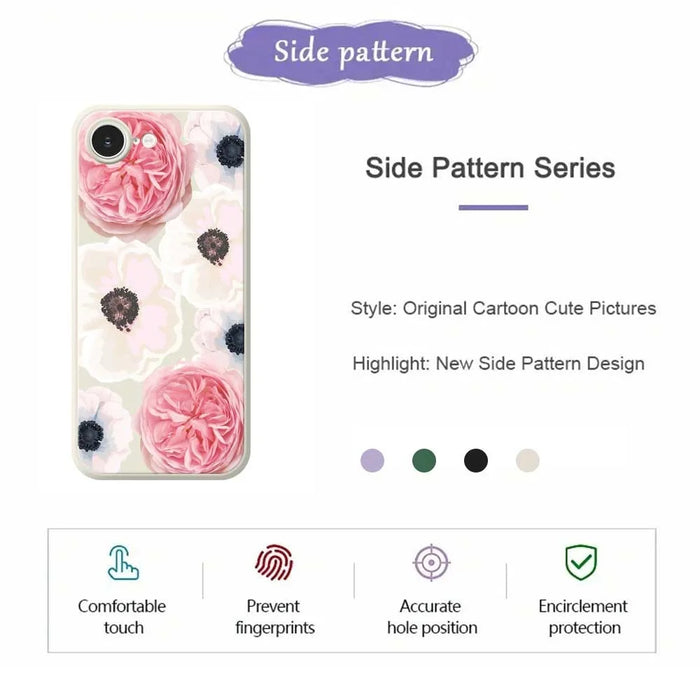 For iPhone 17e / 16e Case White and Pink Flower Pattern Printing Straight Edge TPU Phone Back Cover - Green - 7