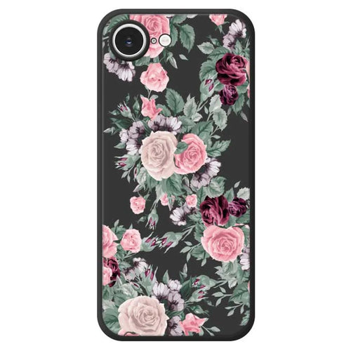 For iPhone 17e / 16e Case Flower Cluster Pattern Printing Straight Edge TPU Phone Back Cover - Black - 1