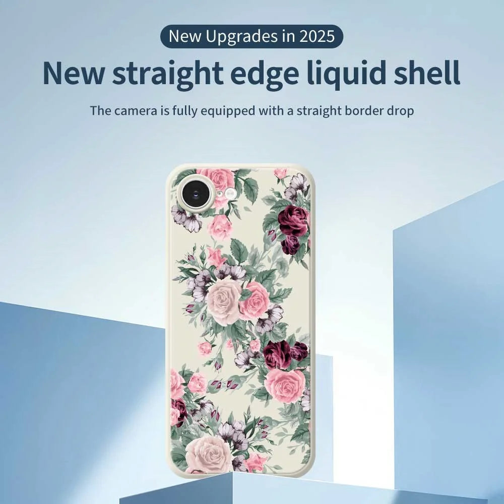 For iPhone 17e / 16e Case Flower Cluster Pattern Printing Straight Edge TPU Phone Back Cover - Black - 2