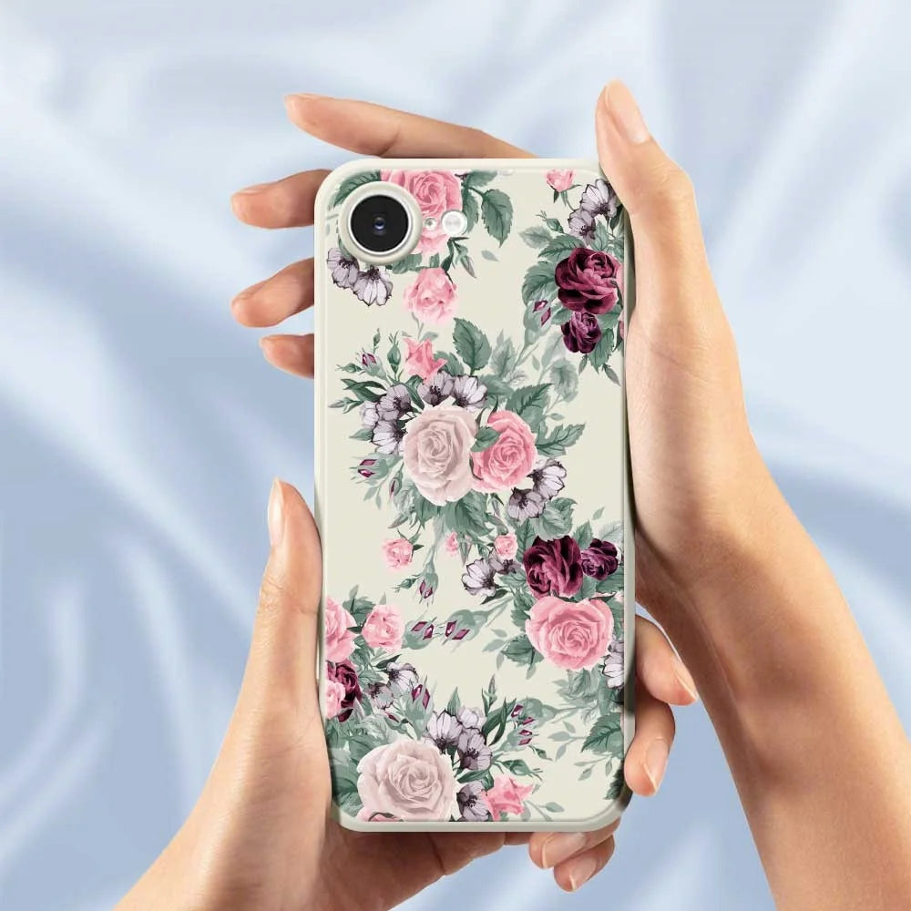 For iPhone 17e / 16e Case Flower Cluster Pattern Printing Straight Edge TPU Phone Back Cover - Black - 4