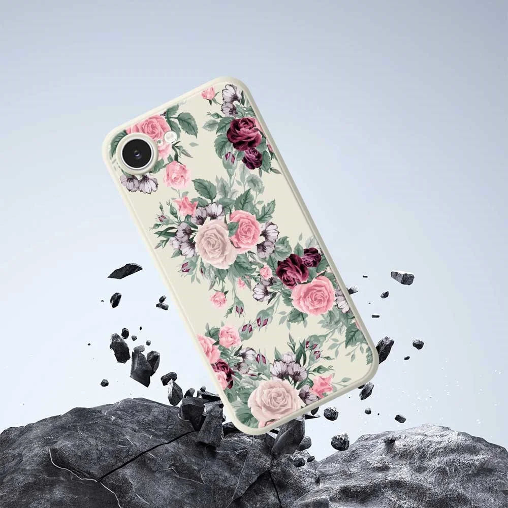 For iPhone 17e / 16e Case Flower Cluster Pattern Printing Straight Edge TPU Phone Back Cover - Black - 5