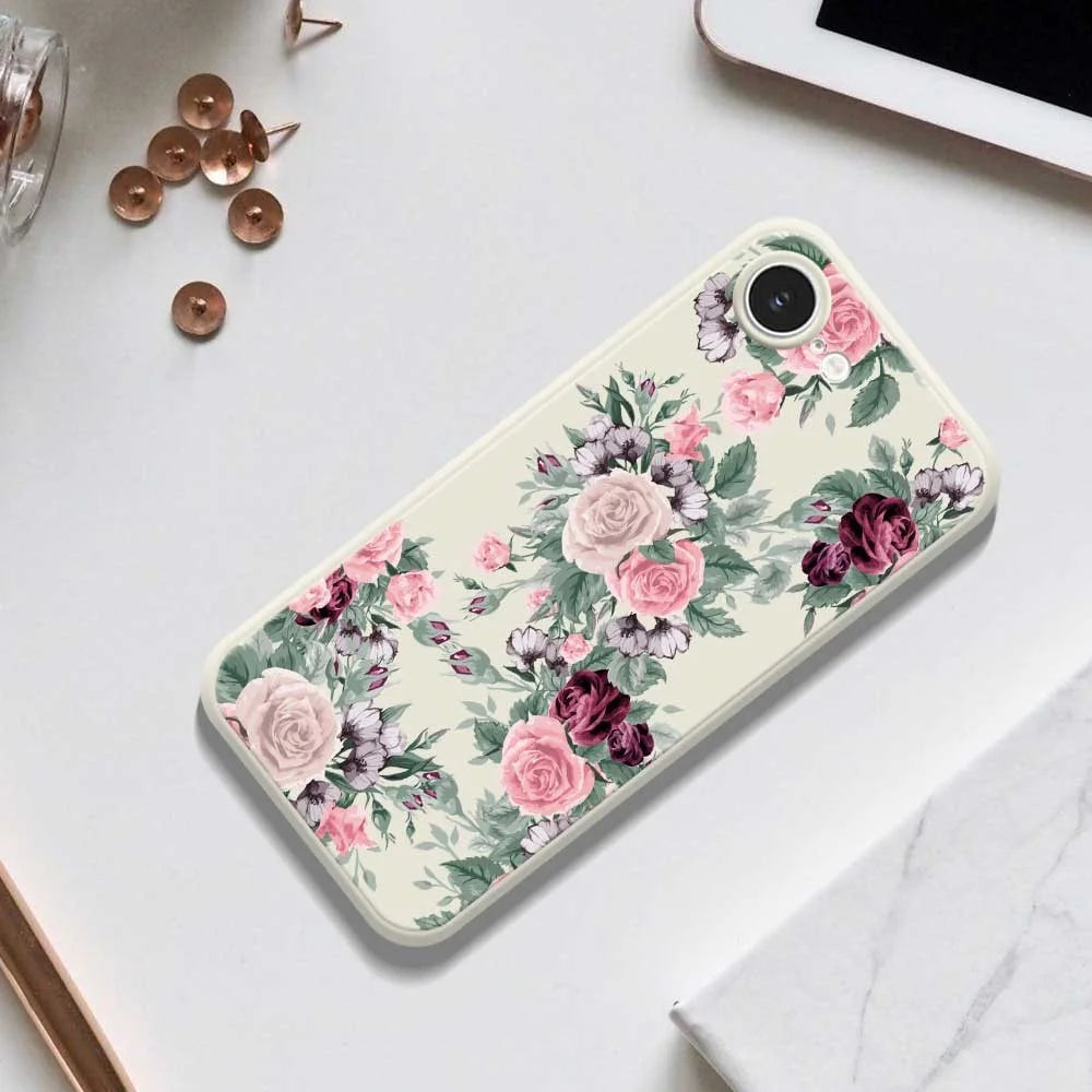 For iPhone 17e / 16e Case Flower Cluster Pattern Printing Straight Edge TPU Phone Back Cover - Black - 6