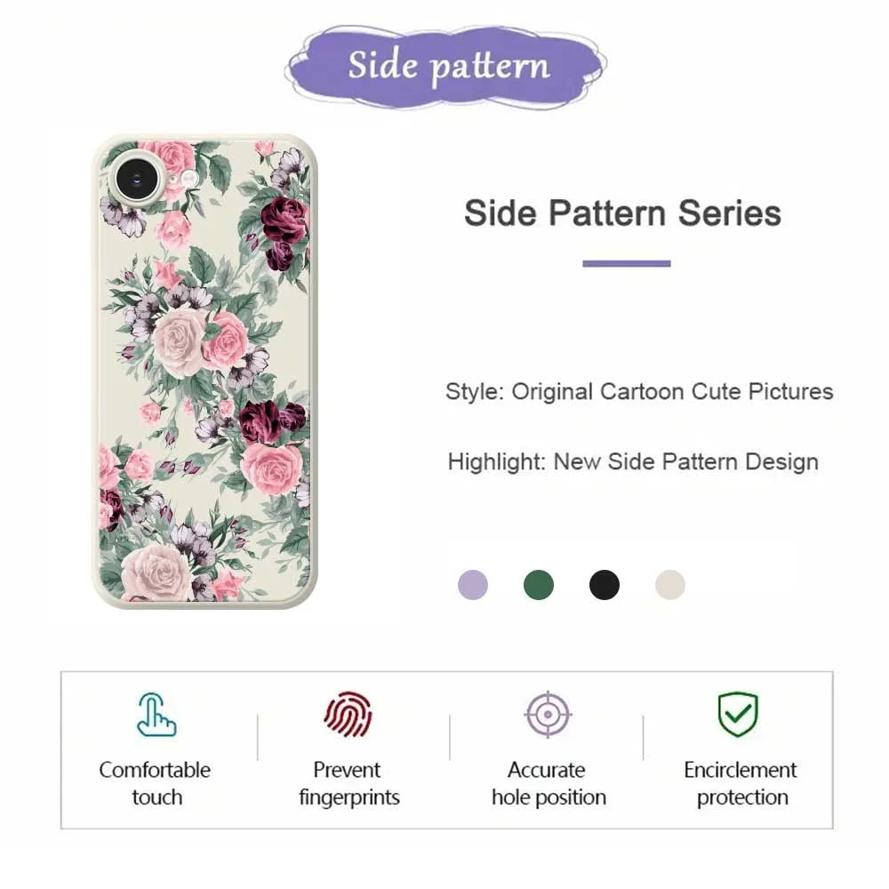 For iPhone 17e / 16e Case Flower Cluster Pattern Printing Straight Edge TPU Phone Back Cover - Black - 7