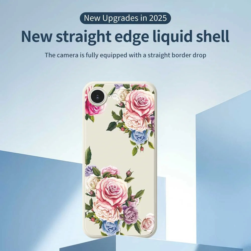 For iPhone 17e / 16e Case Peony Pattern Printing Straight Edge TPU Phone Back Cover - Beige - 2