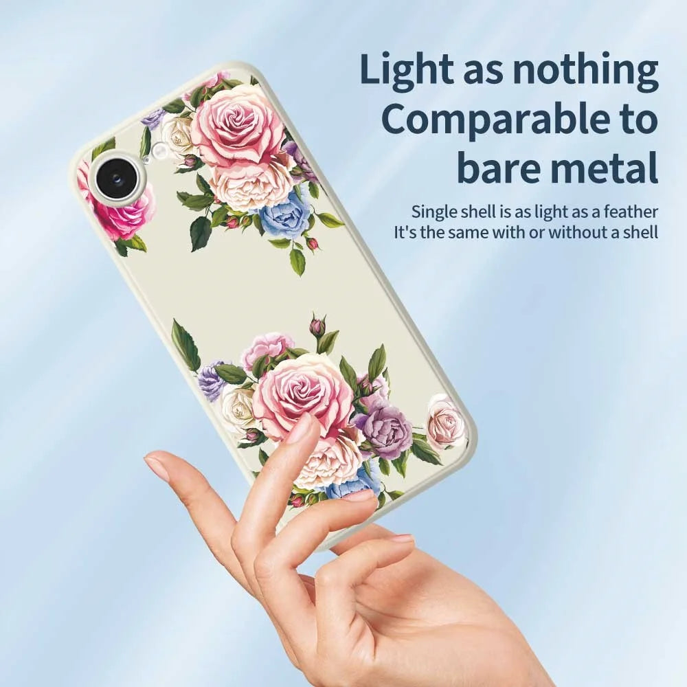 For iPhone 17e / 16e Case Peony Pattern Printing Straight Edge TPU Phone Back Cover - Beige - 3