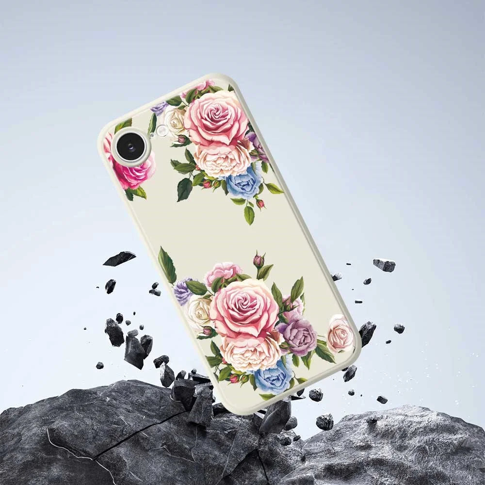 For iPhone 17e / 16e Case Peony Pattern Printing Straight Edge TPU Phone Back Cover - Beige - 5