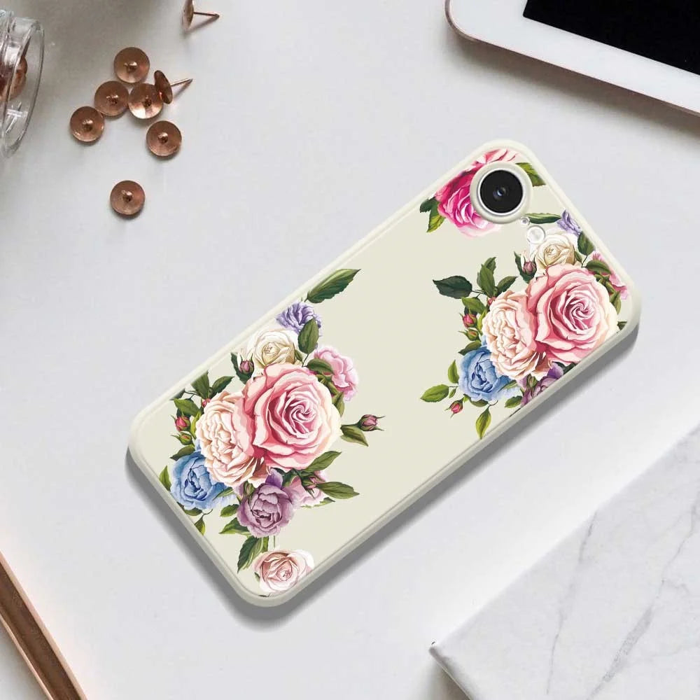 For iPhone 17e / 16e Case Peony Pattern Printing Straight Edge TPU Phone Back Cover - Beige - 6