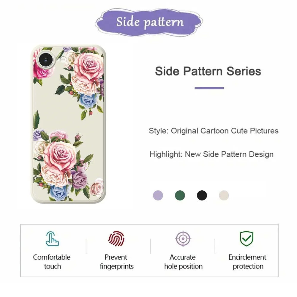 For iPhone 17e / 16e Case Peony Pattern Printing Straight Edge TPU Phone Back Cover - Beige - 7