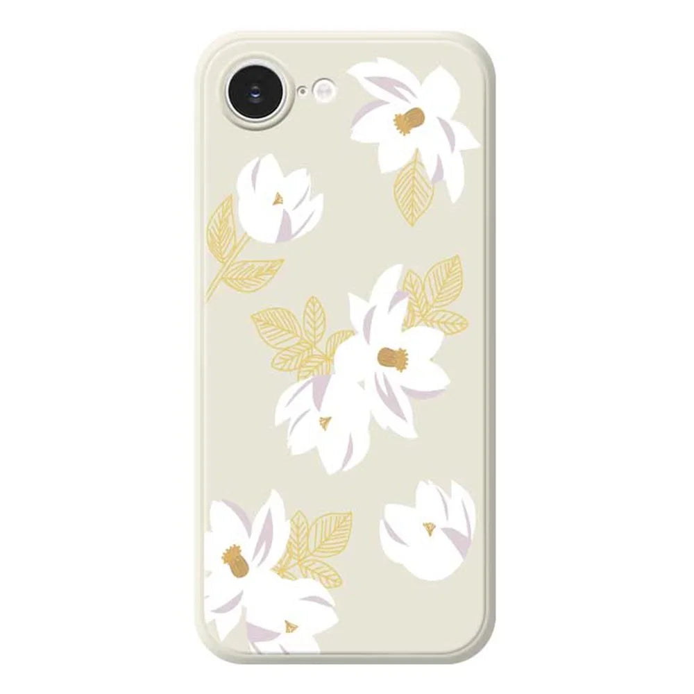 For iPhone 17e / 16e Case White Flower Pattern Printing Straight Edge TPU Phone Back Cover - Beige - 1