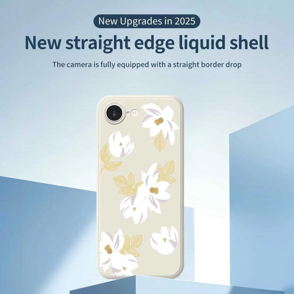 For iPhone 17e / 16e Case White Flower Pattern Printing Straight Edge TPU Phone Back Cover - Beige - 2
