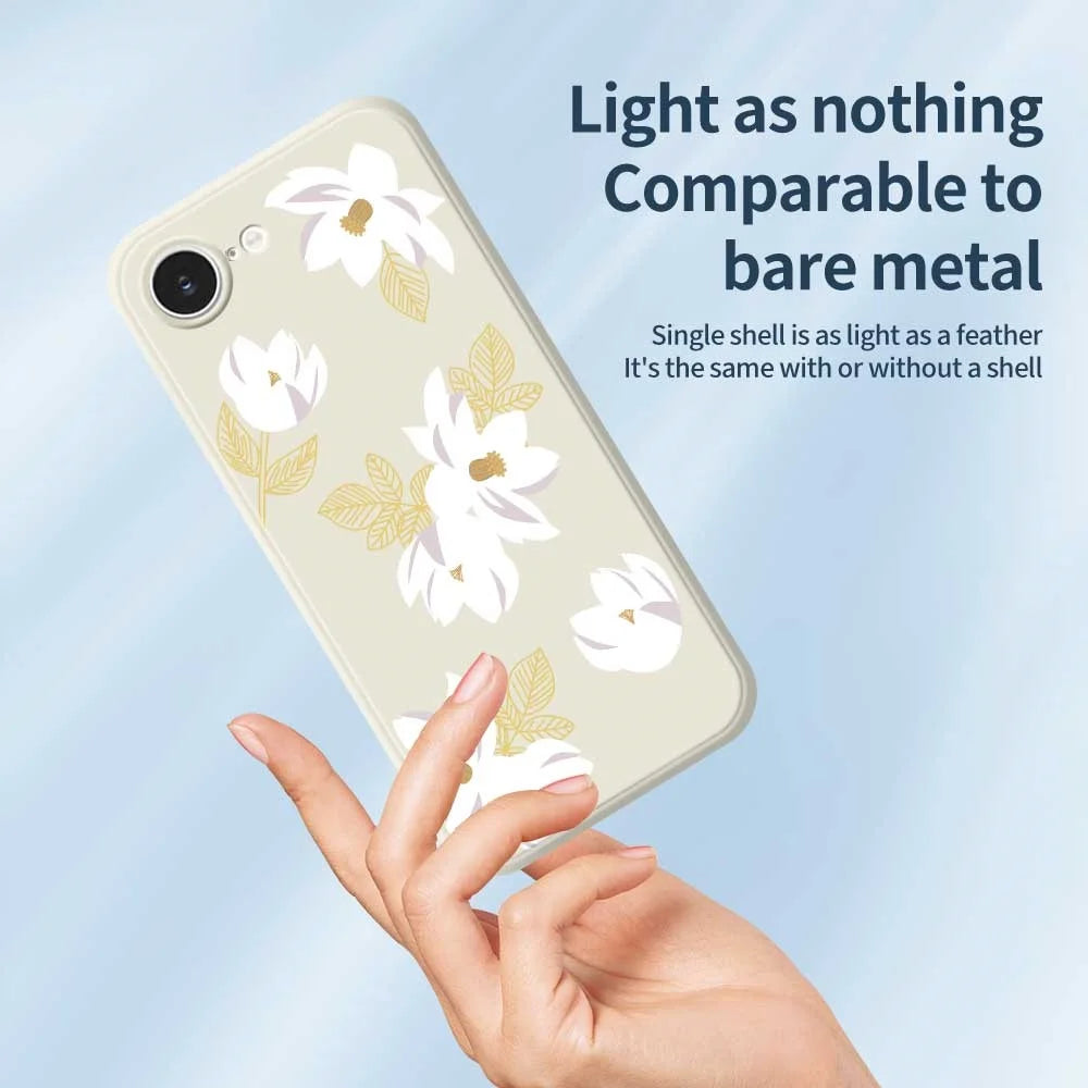 For iPhone 17e / 16e Case White Flower Pattern Printing Straight Edge TPU Phone Back Cover - Beige - 3