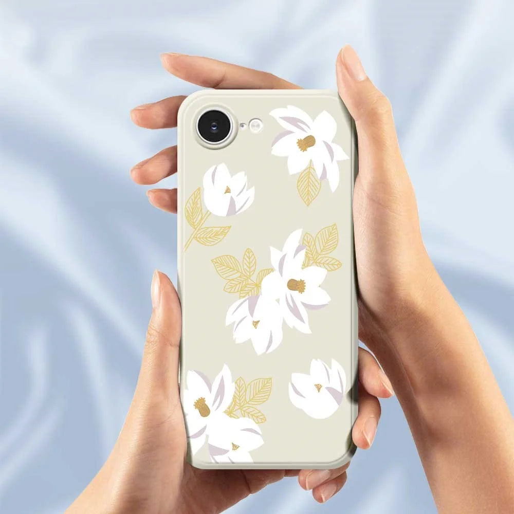 For iPhone 17e / 16e Case White Flower Pattern Printing Straight Edge TPU Phone Back Cover - Beige - 5