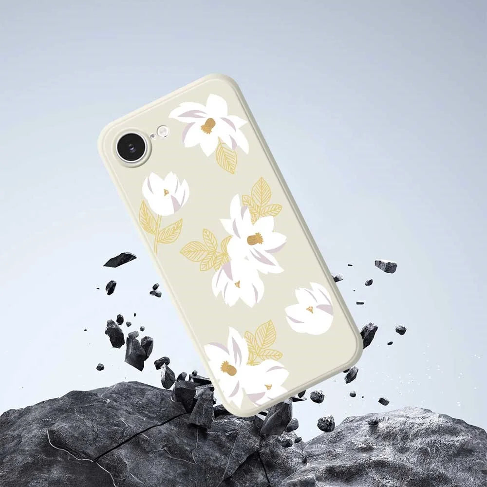 For iPhone 17e / 16e Case White Flower Pattern Printing Straight Edge TPU Phone Back Cover - Beige - 6