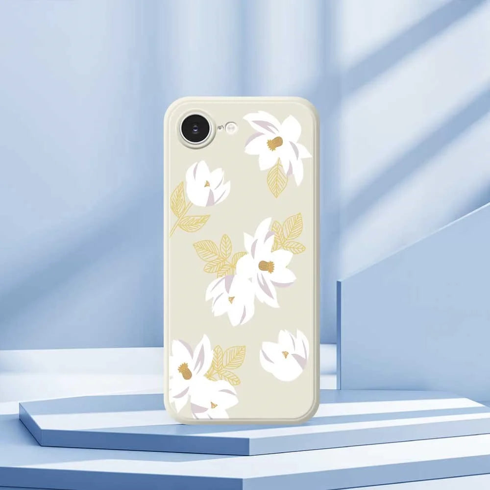 For iPhone 17e / 16e Case White Flower Pattern Printing Straight Edge TPU Phone Back Cover - Beige - 7
