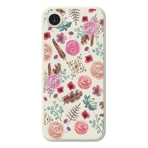 For iPhone 17e / 16e Case Various Flower Pattern Printing Straight Edge TPU Phone Back Cover - Beige - 1