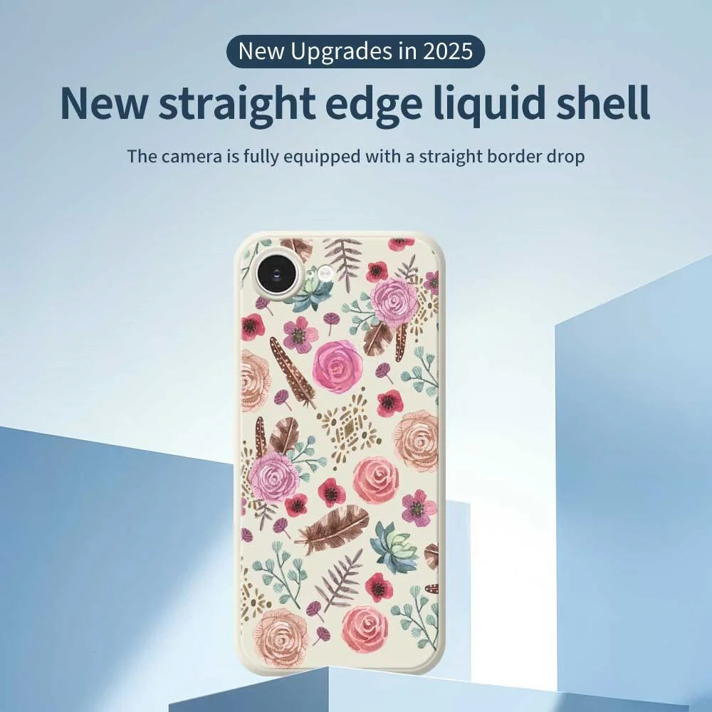 For iPhone 17e / 16e Case Various Flower Pattern Printing Straight Edge TPU Phone Back Cover - Beige - 2