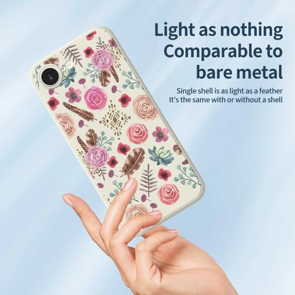 For iPhone 17e / 16e Case Various Flower Pattern Printing Straight Edge TPU Phone Back Cover - Beige - 3