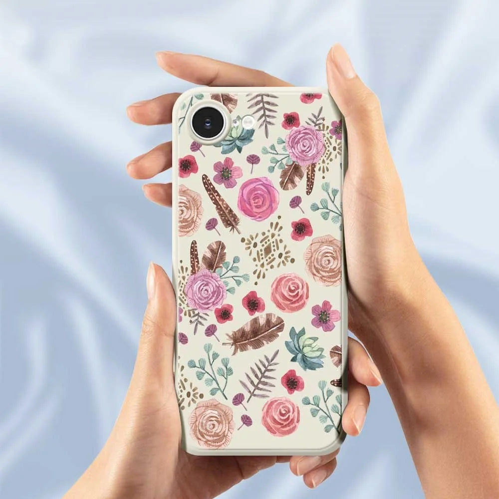 For iPhone 17e / 16e Case Various Flower Pattern Printing Straight Edge TPU Phone Back Cover - Beige - 5