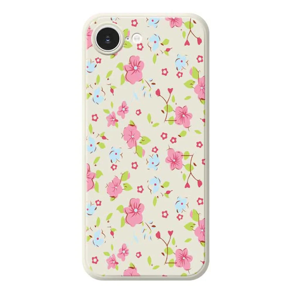 For iPhone 17e / 16e Case Pink and Blue Flowers Pattern Printing Straight Edge TPU Phone Back Cover - Beige - 1