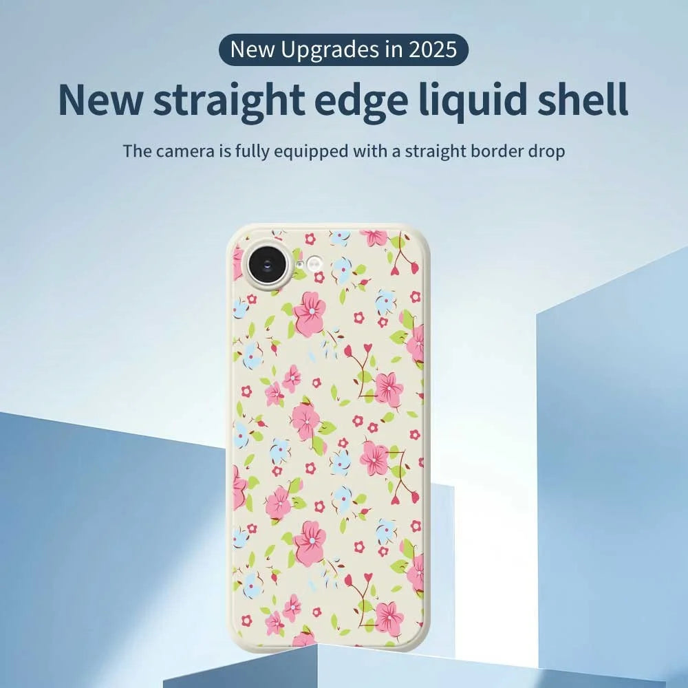 For iPhone 17e / 16e Case Pink and Blue Flowers Pattern Printing Straight Edge TPU Phone Back Cover - Beige - 2