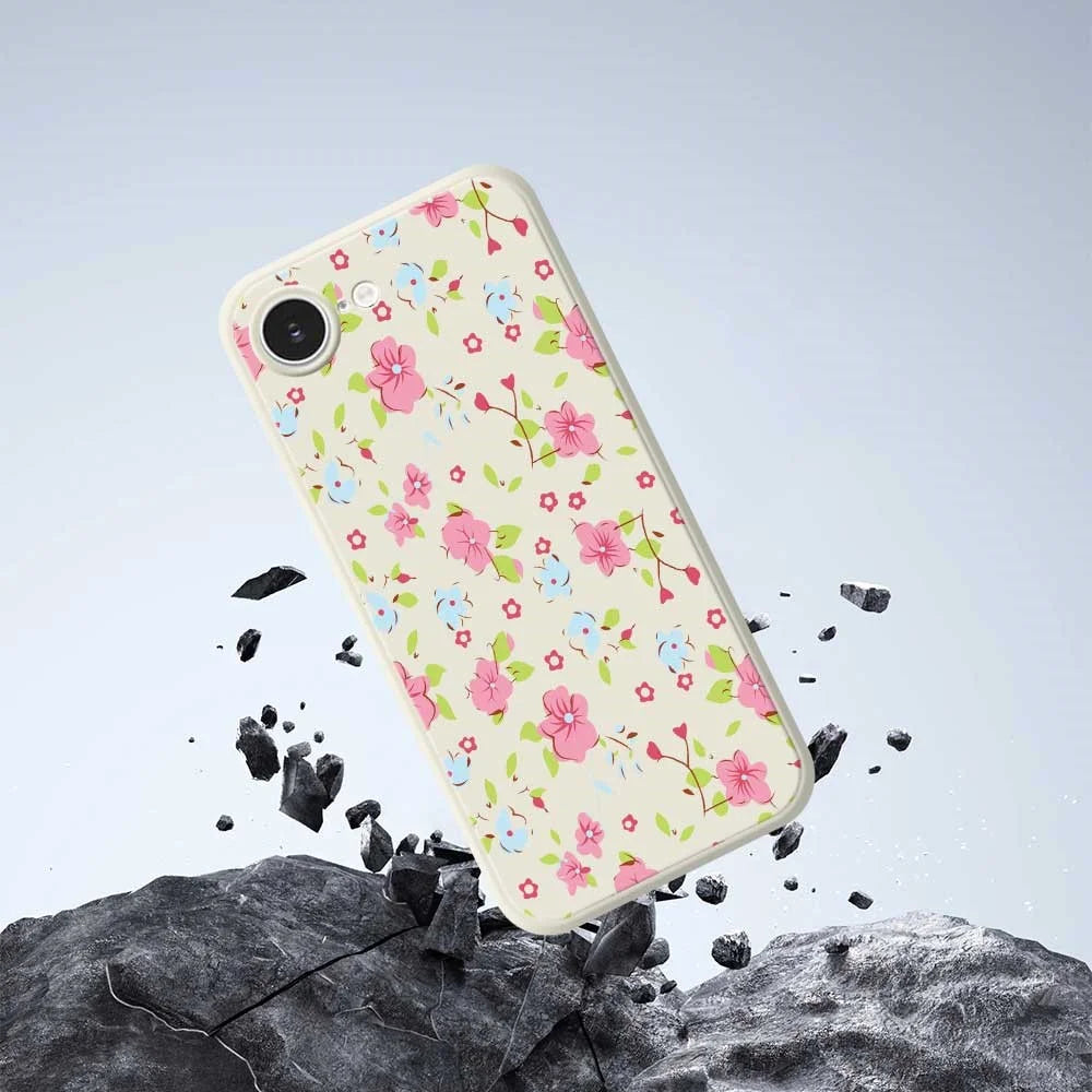 For iPhone 17e / 16e Case Pink and Blue Flowers Pattern Printing Straight Edge TPU Phone Back Cover - Beige - 6